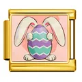 Easter bunny and egg illustration charm link for stainless steel Italian modular bracelet - Purple Zigzag Egg Bunny Style (ICP-JCAA0166-2) / Single Piece / Gold