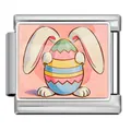 Stainless steel Italian modular charm link featuring colorful Easter bunny and egg - Multi-colored Striped Egg Bunny Style (ICP-JCAA0184-1) / Single Piece / Silver
