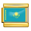Maillon de bracelet italien doré avec le drapeau national du Kazakhstan. - Drapeau du Kazakhstan / Or