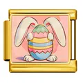 Gold Easter egg and rabbit Italian charm link for DIY modular stainless steel bracelet - Multi-colored Striped Egg Bunny Style (ICP-JCAA0184-2) / Single Piece / Gold