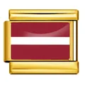 Maillon de charme italien en acier inoxydable doré avec le drapeau de la Lettonie - Drapeau de la Lettonie / Or