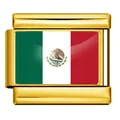 Maillon de bracelet italien en acier doré avec drapeau mexicain pour bracelets DIY. - Drapeau du Mexique (ICY0001-MX) / Or