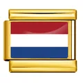 Maillon de charme italien doré avec drapeau des Pays-Bas pour bracelet personnalisé - Drapeau des Pays-Bas (ICY0001-NL) / Or
