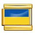 Charm modulaire italien doré élégant arborant le motif du drapeau ukrainien éclatant - Drapeau de l'Ukraine (ICY0001-UA) / Or