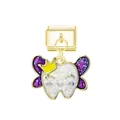 Abalorio italiano dorado para pulseras modulares con un diente de purpurina y alas - Pequeño Diente / Dorado