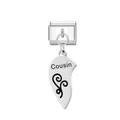 Stainless steel Italian modular link charm with a heart-shaped 'Cousin' dangle - Cousin Heart Engraved (FM_0172)