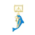 Close-up of a gold-plated blue enamel dolphin charm for Italian modular bracelets. - Dolphin / Gold