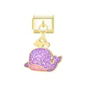 Close-up of purple glitter whale charm with gold-tone Italian link modular detail - Sperm Whale / Gold
