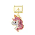 Vista detallada de un eslabón modular italiano dorado con colgante de unicornio brillante - Unicornio 3 / Dorado