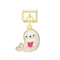 Detailed view of white glittery seal charm holding a pink heart for modular bracelets - Seal / Gold