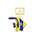 Detailed view of a tropical fish charm with blue and yellow enamel and a cubic zirconia eye. - Tropical Fish / Gold
