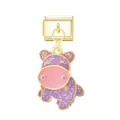 Vista dettagliata di un ciondolo ippopotamo con glitter viola per bracciali modulari - Ippopotamo / Oro