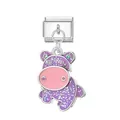 Simpatico ciondolo ippopotamo viola glitterato per bracciali modulari italiani DIY - Ippopotamo / Argento