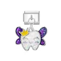 Abalorio para pulsera modular italiana con hada de los dientes, corona y alas lila - Pequeño Diente / Plateado