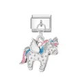 Eslabón de amuleto italiano de unicornio alado en metal plateado para pulseras DIY - Unicornio 2 / Plateado