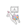 Abalorio modular italiano llama de ensueño blanco para pulseras DIY con purpurina - Alpaca / Plateado