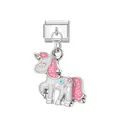 Abalorio para pulsera italiana con un colgante de unicornio rosa y blanco brillante - Unicornio 1 / Plateado