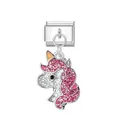 Colgante de unicornio rosa brillante para pulsera modular italiana accesorio DIY - Unicornio 3 / Plateado