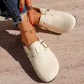 Sabots tressés décontractés pour femmes avec boucle métallique réglable plats - 35 / Blanc Cassé