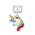 Abalorio para pulsera modular italiana con colgante de unicornio de esmalte de colores - Unicornio 4 / Plateado
