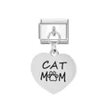 Engraved stainless steel heart dangle Italian charm link for DIY bracelet, CAT MOM theme - CAT MOM Engraved(FM_0198) / Silver