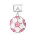 Maglia per bracciale italiano con ciondolo a forma di pallone da calcio rosa glitter - Motivo da Calcio / Argento