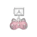 Adorable breloque chat rose pour bracelet à maillons modulaires de style italien - Chat / Argent