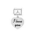 Polished stainless steel heart charm engraved with "I love you" for modular bracelets. - I love you Engraved(FM_0203) / Silver