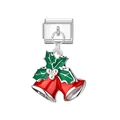 Charm modulare italiano campanella di Natale in smalto rosso per bracciale DIY - Christmas Bell / Argento