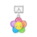 Colorful smiley face flower charm for Italian modular bracelet jewelry piece. - Flower Charm Silver Base