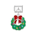 Weihnachtskranz-Charm für italienische Modular-Armbänder mit roter Schleife und Steinen - Weihnachtskranz 2 / Silber