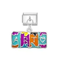 Vibrant ART design enamel Italian charm link for DIY modular bracelet jewelry accessory - ART Letters (Silver Buckle)