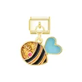 Charm modulaire italien plaqué or avec une abeille mignonne et des ailes en forme de cœur - Abeille / Or