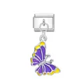 Maglia per bracciale charm italiano con ciondolo a farfalla in smalto viola e giallo - Farfalla Viola (Chiusura Argentata)