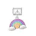 Rainbow and cloud charm for Italian modular bracelet featuring a shiny glitter heart - Rainbow / Silver