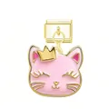 Close-up of pink enamel kitty cat charm with gold crown for Italian modular bracelets - Mimi Cat (Gold Buckle)