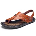 Herren-Sandalen aus braunem Mikrofaser-Leder mit verstellbarem Fersenriemen und Gummisohle - 38 / Zehensteg Dual-Use Sandalen (2668) / Braun