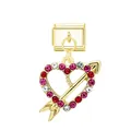 Close-up of gold heart charm with red pink crystals for modular link bracelets - Arrow Through Heart Style (Arrow Heart Gold Buckle)