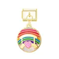 Gold Italian modular bracelet charm featuring a colorful rainbow and pink heart design - Rainbow Ball Pattern / Gold