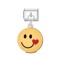 Detalle del dije de cara sonriente amarilla con corazón rojo para pulsera italiana - Emoji Sonriente (Hebilla Plateada)