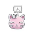Adorable pink enamel cat charm with silver crown for Italian modular DIY link bracelet - Mimi Cat (Silver Buckle)
