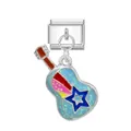 Italian modular bracelet guitar charm with glitter star and rainbow design - Guitar / Silver