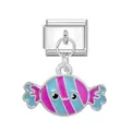 Ciondolo a forma di caramella cartoon per bracciale modulare italiano, rosa e blu - Caramella / Argento
