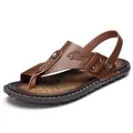 Herren Sandalen aus dunkelbraunem Mikrofaser-Leder mit verstellbarem Fersenriemen - 38 / Zehensteg Dual-Use Sandalen (2668) / Khaki