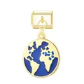Italian modular bracelet link featuring a dangling gold and blue enamel earth globe charm - Earth / Gold