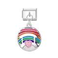Stainless steel Italian modular bracelet charm with rainbow and glitter heart dangle - Rainbow Ball Pattern / Silver