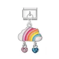 Italian modular bracelet charm featuring a colorful rainbow cloud and glitter hearts - Colorful Cloud / Silver