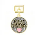 Gold-toned Italian modular charm featuring Best Sister text and a pink heart design - Heart Ball Pattern (Best Sister) / Gold