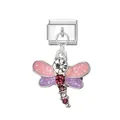 Maglia charm modulare italiana con ciondolo a forma di libellula colorata e cristalli - Libellula a Contrasto (Chiusura Argentata)