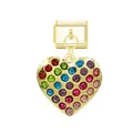 Close-up detail of a heart-shaped gold modular charm encrusted with vibrant crystals - Heart Style (Heart Gold Buckle)